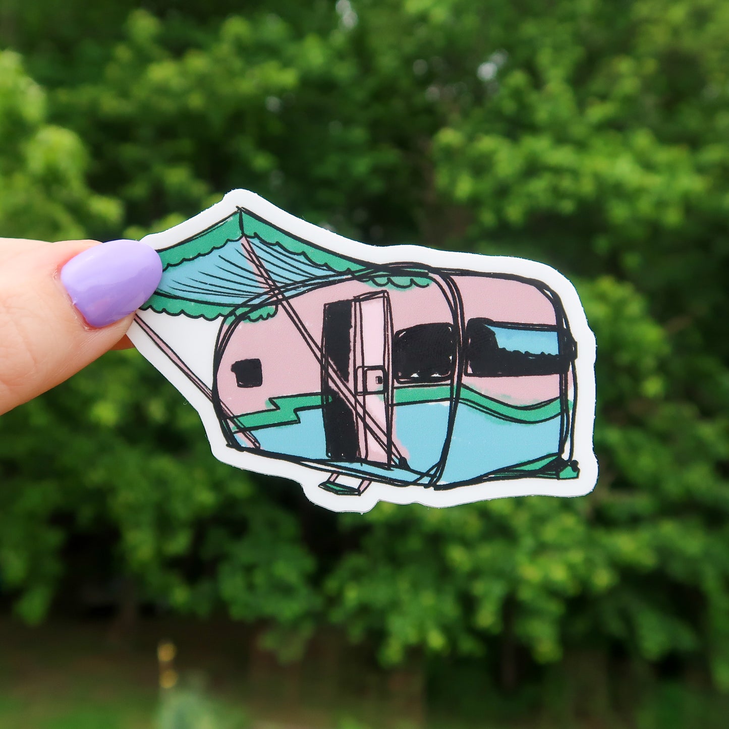 Pink Vintage Camper Sticker