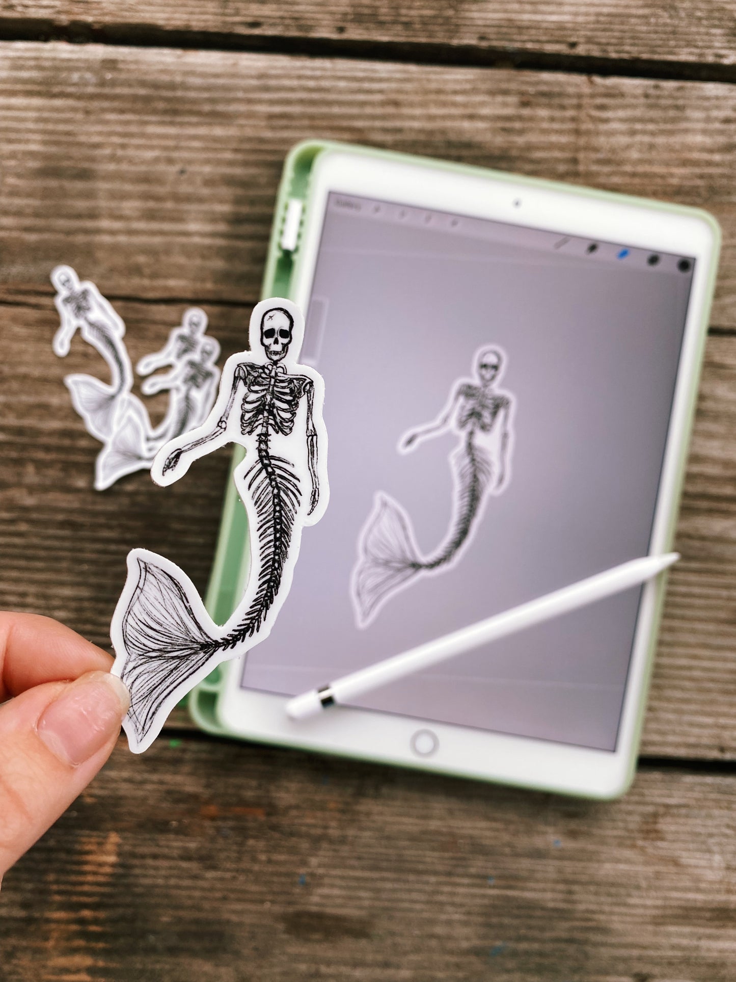 Mermaid Skeleton Sketch Sticker